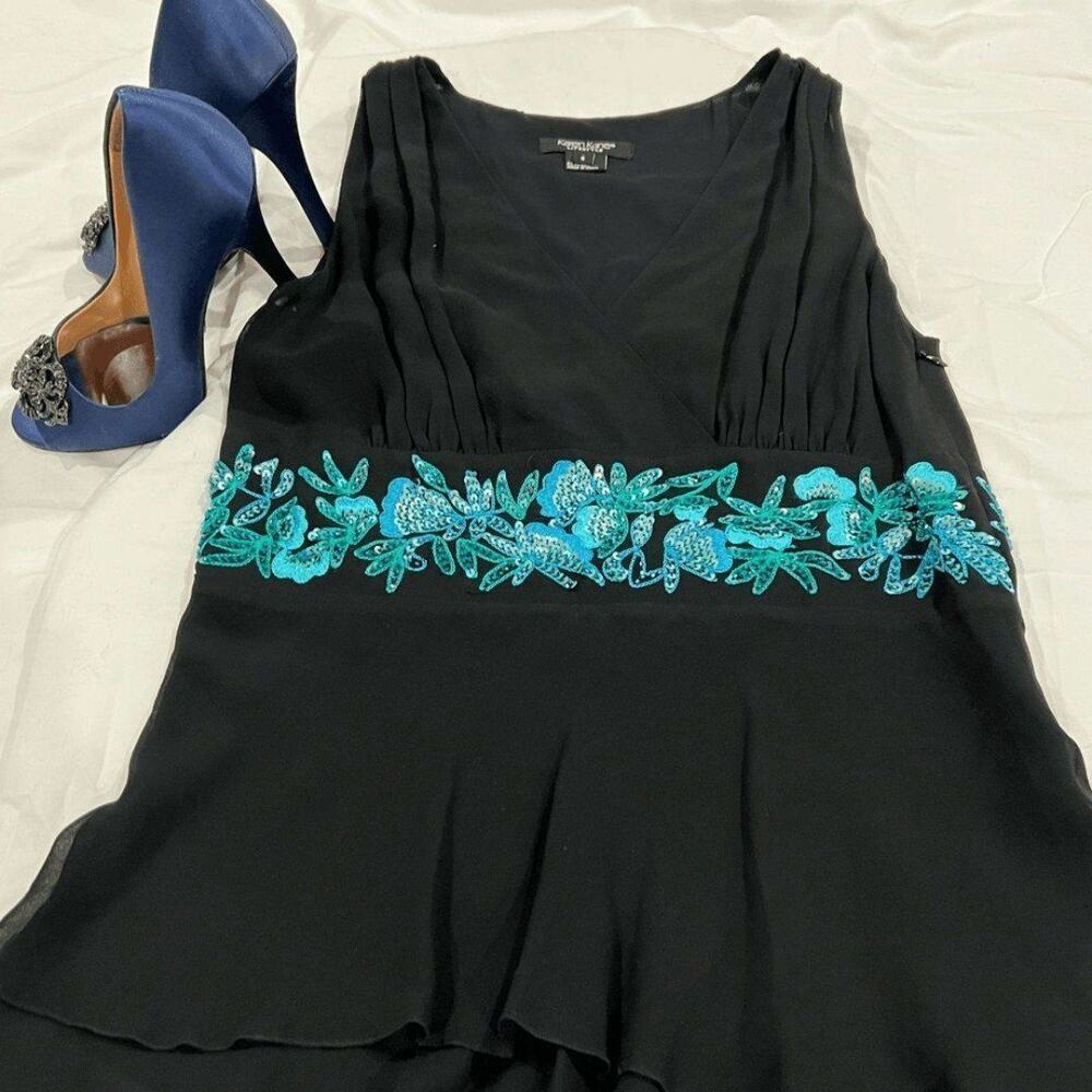Karen Kane Lifestyle Collection Black 100% Silk w/ Sequin Blouse